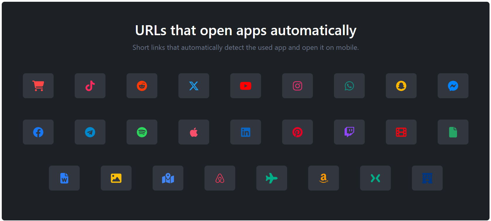 New interface at QRSansar displaying icons of supported apps for smart deep linking QR codes.