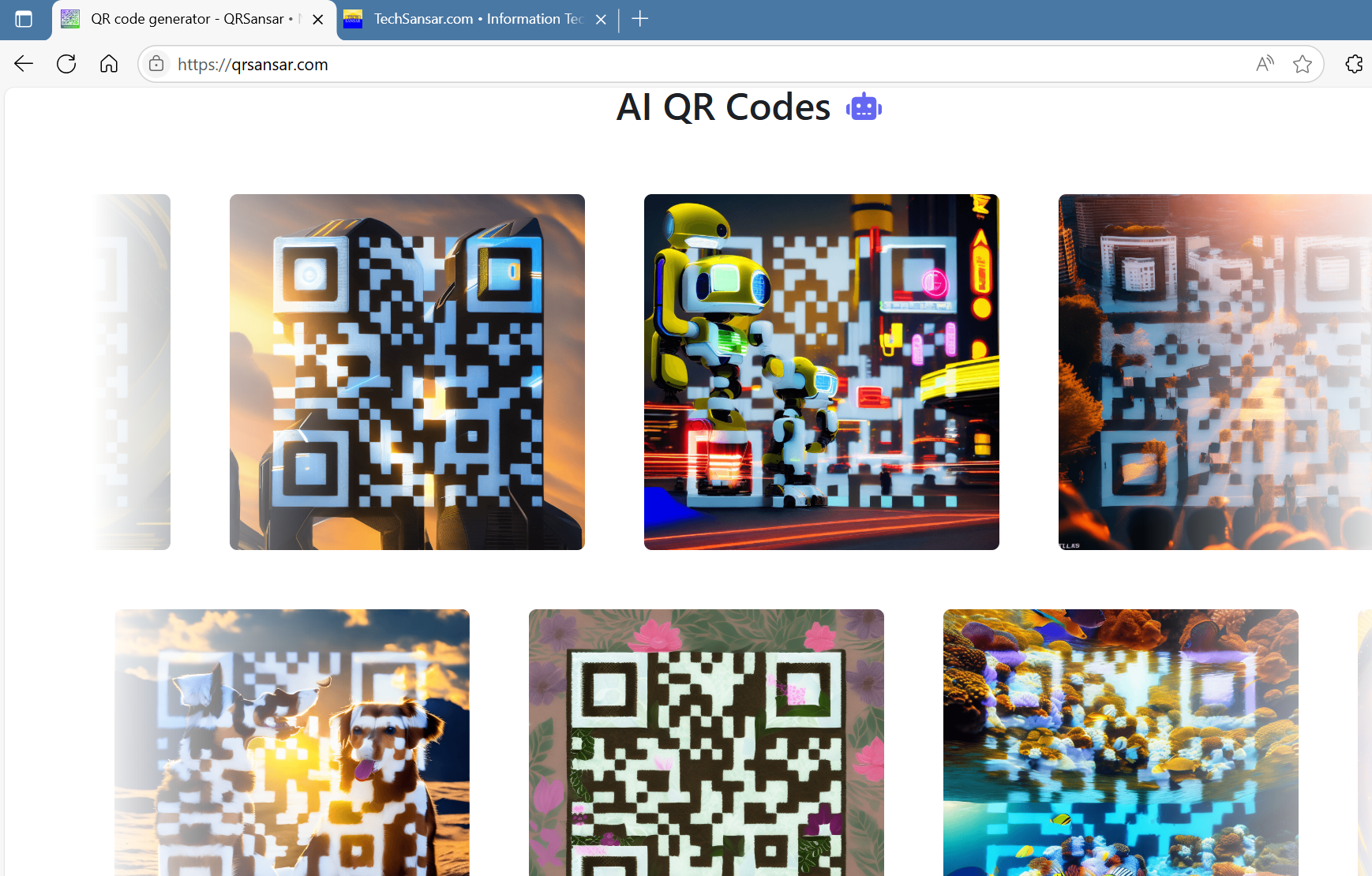 The QRSansar.com interface showcasing AI-assisted QR code creation, including options for URL, SMS, Phone, Email, and WiFi. The clean, responsive layout supports both English and Nepali, with real-time previews and project-saving features — built for users